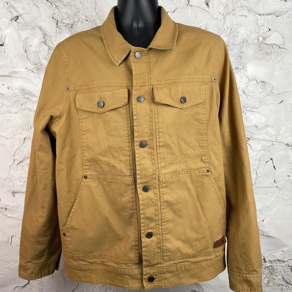 LL Bean Mens Utility Jacket Tan Brown Flannel Lined Canvas Chore Coat L REG